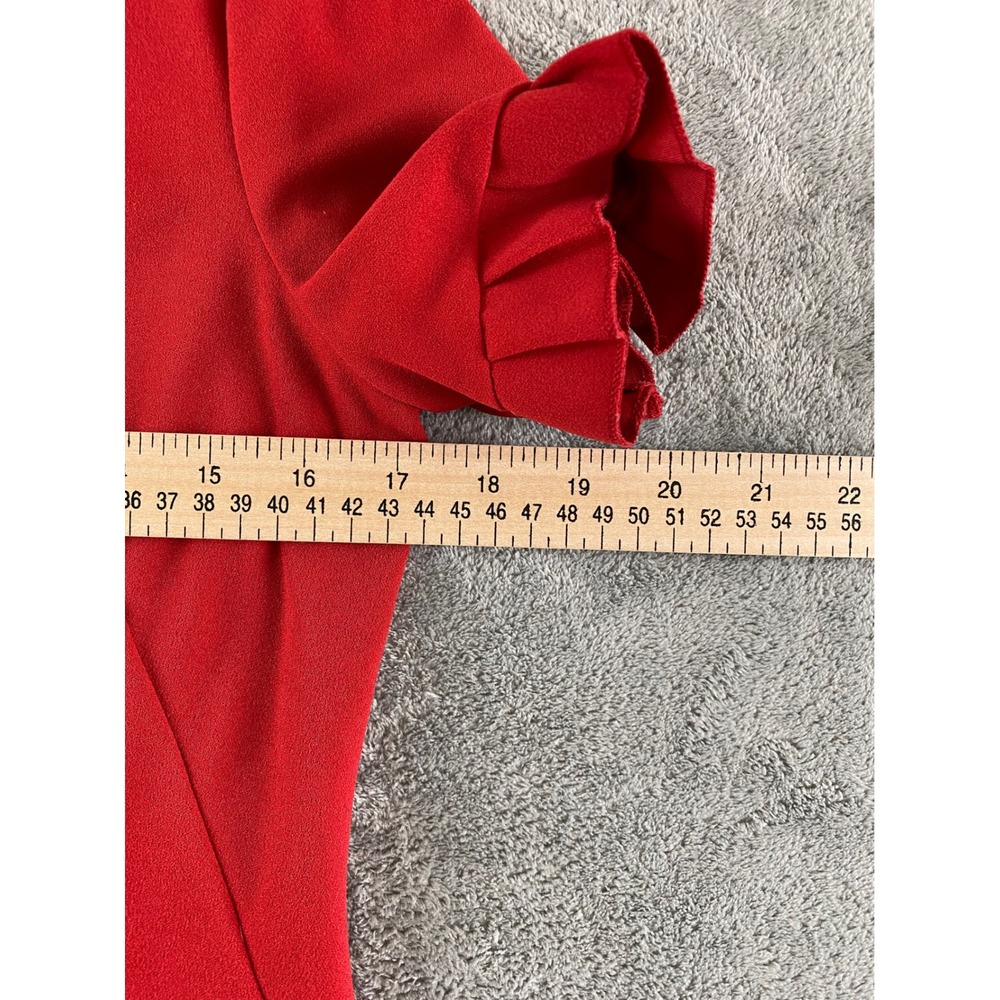 Tommy Hilfiger Red Ruffle‎ Sleeve Shift Dress Womens 4 Boat Neck Pockets Zipper - Picture 4 of 11